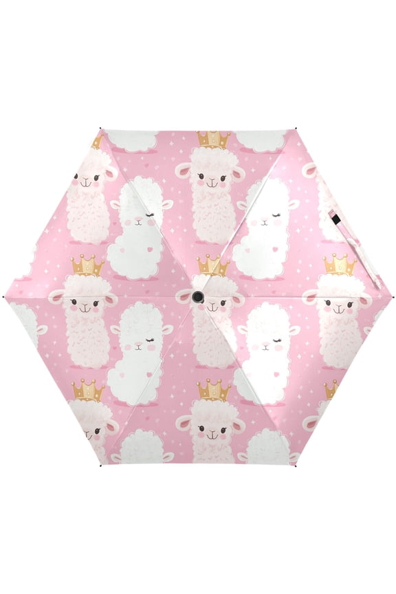 Llama Princess Alpaca Folding Umbrella for Rain Sun Travel Mini Lightweight Compact Umbrellas