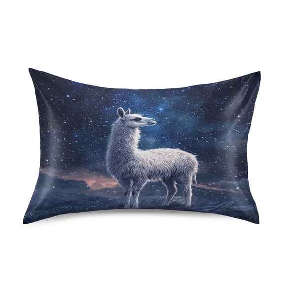JSTEL Llama Starry Night Sky Satin Pillowcase Queen Size Pillow Cases Envelope Closure Bed Pillow Cover, 20 x 30 inch