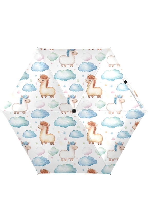 Llamas Alpaca Cute Clouds Folding Umbrella for Rain Sun Travel Mini Lightweight Compact Umbrellas