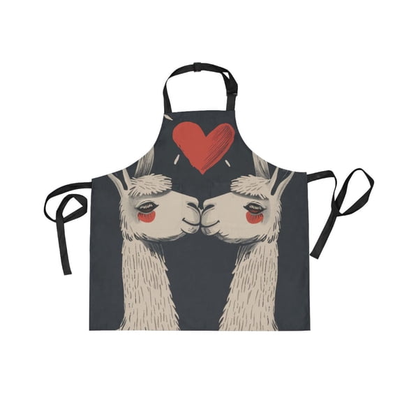 JSTEL Llamas Alpaca Love Heart Apron with 2 Pockets for Women Men Adjustable Garden Bib