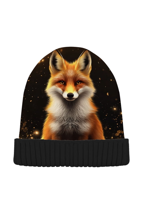 Magic Fox Sitting Beanie for Women Men Winter Hat Reversible Skull Knit Cap