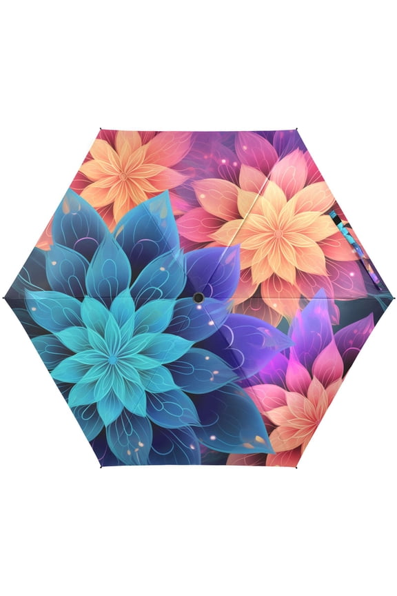 Magic Mandala Flowers Rainbow Folding Umbrella for Rain Sun Travel Mini Lightweight Compact Umbrellas