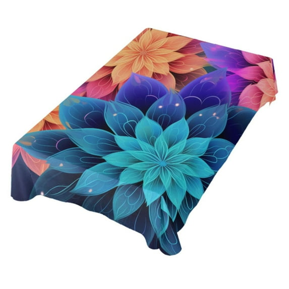 JSTEL Magic Mandala Flowers Rainbow Table Cloth Rectangle 54 x 72 Inch Tablecloth Anti Wrinkle Table Cover for Dining Kitchen Parties