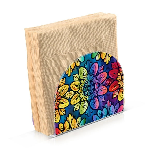 JSTEL Mandala Rainbow Color Napkin Holder for Table Cocktail Farmhouse, Paper Napkins Dispenser for Home Kitchen Coffee Shop Dining Room Decor