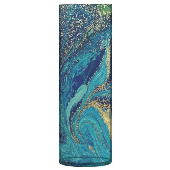 JSTEL Marble Abstract Blue and Gold Flower Vase Decorative Floreros for Home Decor Bedroom Living Room Office Table Shelf Bathroom