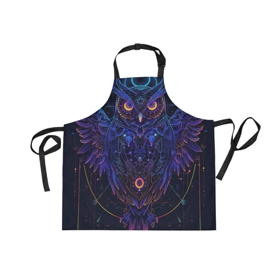 JSTEL Mecha Cyberpunk Owl Apron with 2 Pockets for Women Men Adjustable Garden Bib
