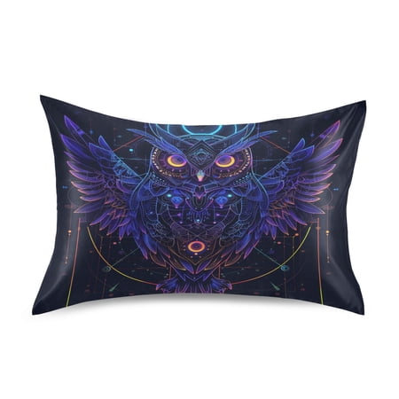 JSTEL Mecha Cyberpunk Owl Satin Pillowcase Standard Size Pillow Cases Envelope Closure Bed Pillow Cover, 20 x 26 inch