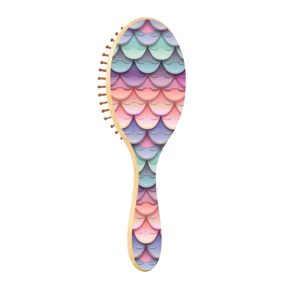 JSTEL Mermaid Gradient Color Hair Brush for Women Men Natural Wood Detangler Brushes for All Hair Types Hairbrush for Wet & Dry