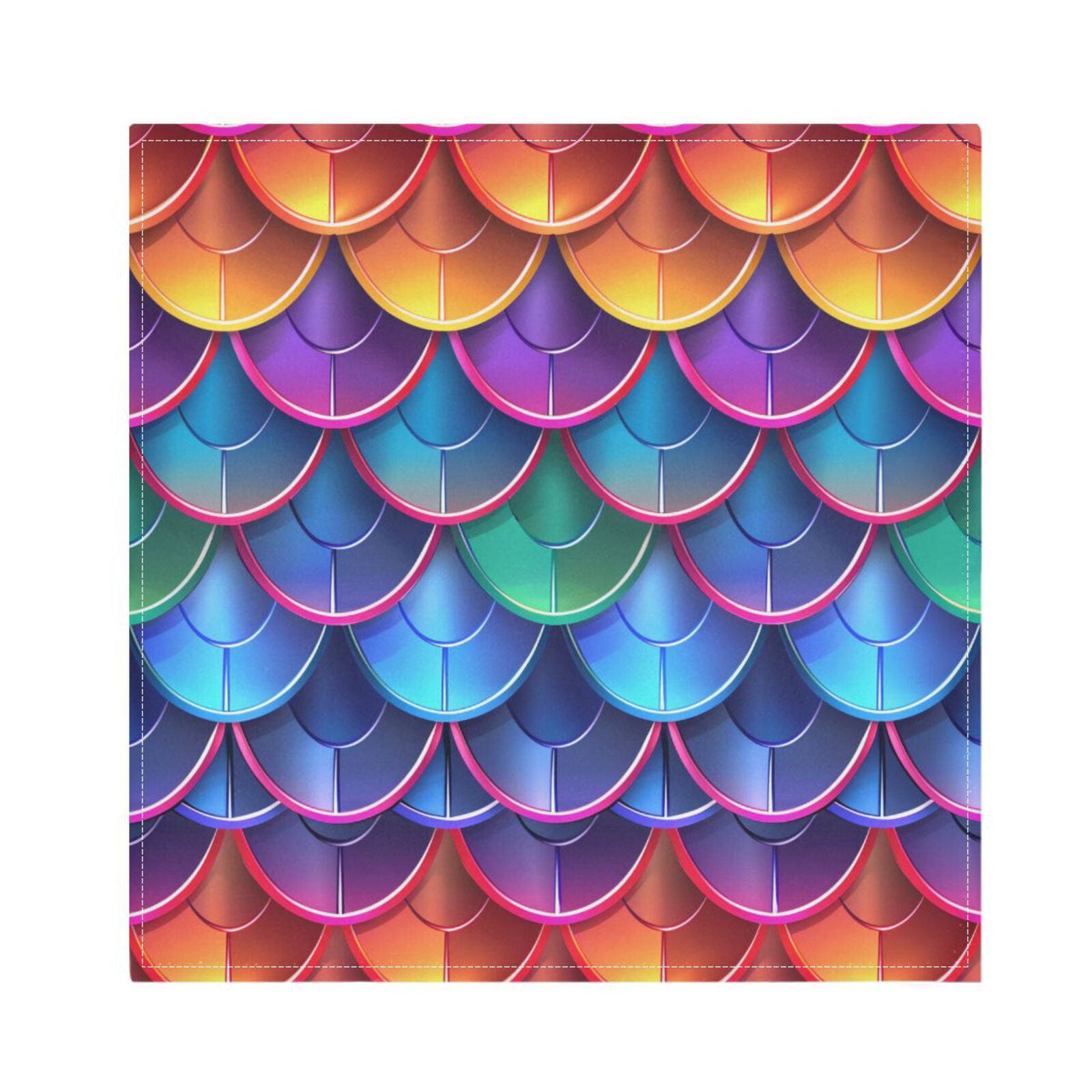 JSTEL Mermaid Print Rainbow Color Cloth Napkins Set of 6, 20x20 Inch Washable and Reusable Napkin for Decoupage Dinner Party Everyday Use