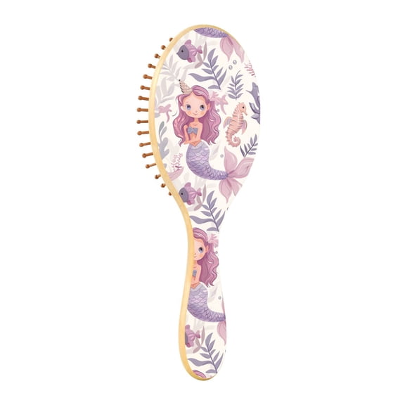 JSTEL Mermaid Seahorse Hair Brush for Women Men Natural Wood Detangler Brushes for All Hair Types Hairbrush for Wet & Dry