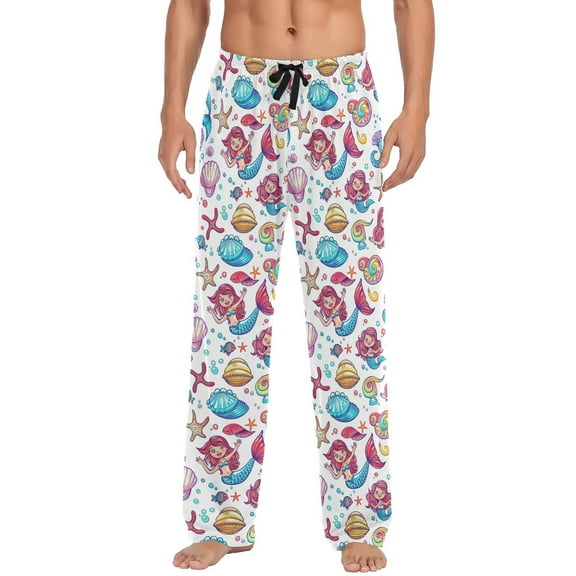 JSTEL Mermaid Shell Starfish Men's Sleepwear Mens Pajama Pants Bottoms with Pockets, L