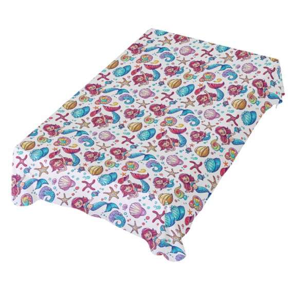 JSTEL Mermaid Shell Starfish Table Cloth Square 60 x 60 Inch Tablecloth Anti Wrinkle Table Cover for Dining Kitchen Parties