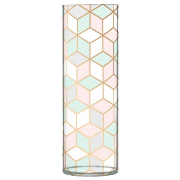 JSTEL Modern Geometric Pink and Mint Green Lattice Marble Flower Vase Decorative Floreros for Home Decor Bedroom Living Room Office Table Shelf Bathroom