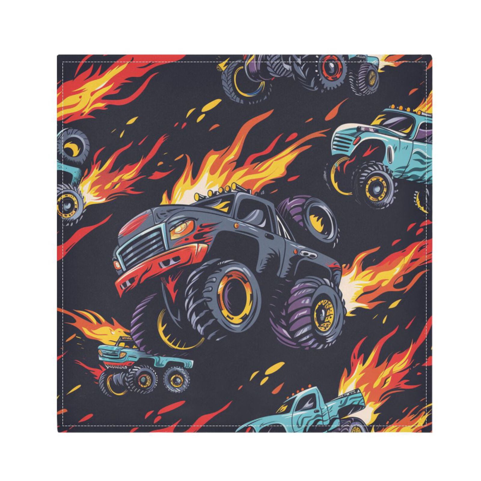 JSTEL Monster Truck Running Cloth Napkins Set of 6, 20x20 Inch Washable and Reusable Napkin for Decoupage Dinner Party Everyday Use