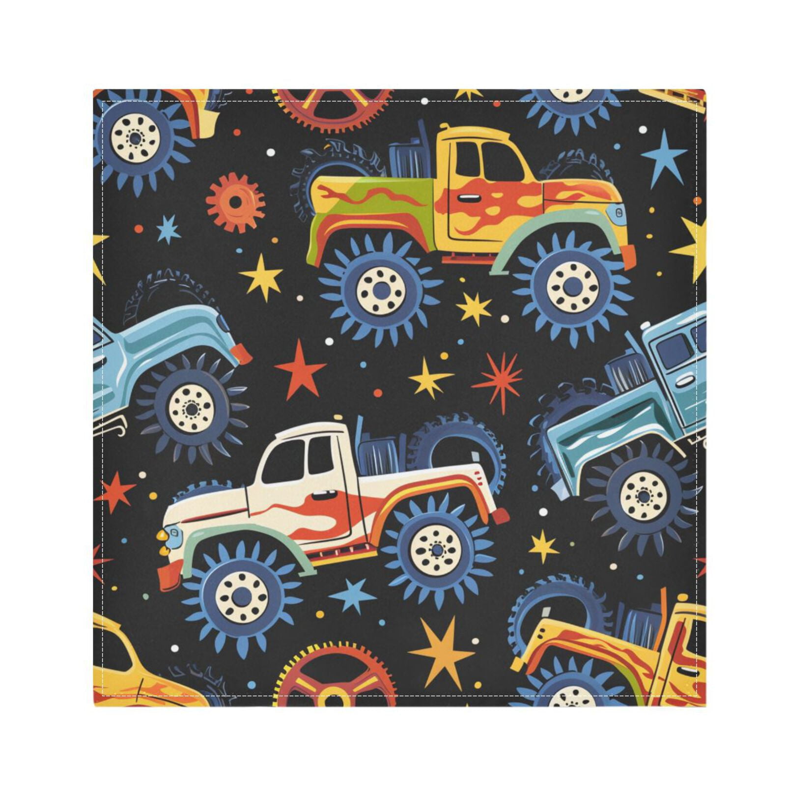 JSTEL Monster Truck Stars Cloth Napkins Set of 6, 20x20 Inch Washable and Reusable Napkin for Decoupage Dinner Party Everyday Use