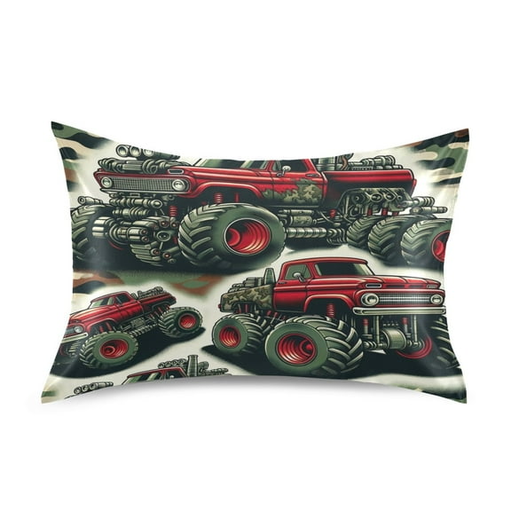 JSTEL Monster Trucks on Camouflage Satin Pillowcase Queen Size Pillow Cases Envelope Closure Bed Pillow Cover, 20 x 30 inch