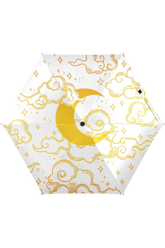 Moon Clouds Stars Starry Folding Umbrella for Rain Sun Travel Mini Lightweight Compact Umbrellas