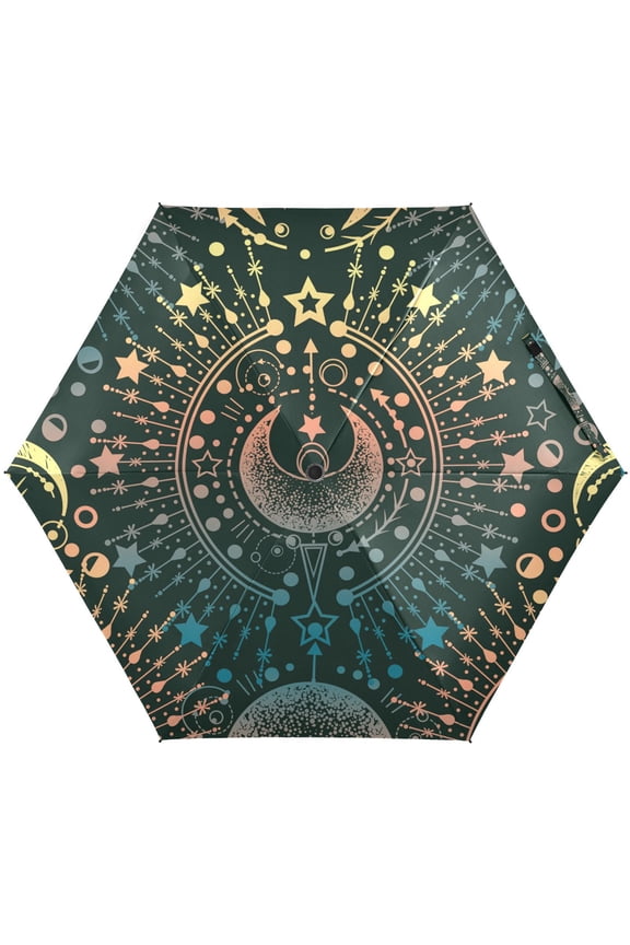 Moon & Star Alchemy Magical Folding Umbrella for Rain Sun Travel Mini Lightweight Compact Umbrellas