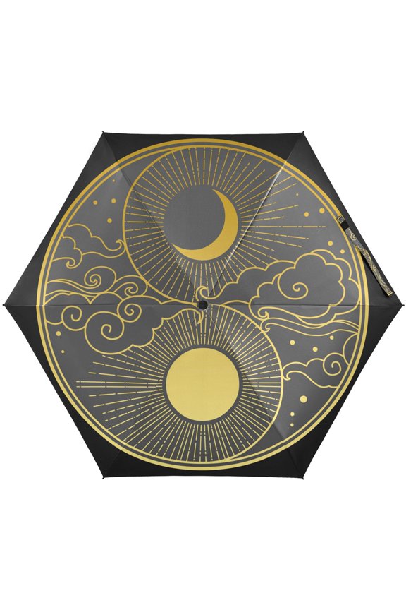 Moon Sun Stars Clouds Folding Umbrella for Rain Sun Travel Mini Lightweight Compact Umbrellas