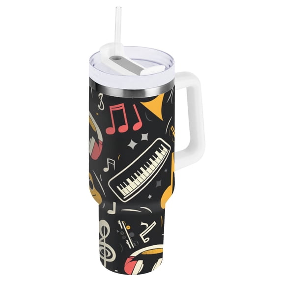 JSTEL Music Note Musical Instrument 30 oz Tumbler Stainless Steel Water Bottle Vacuum Insulated Cup with Straw Lid & Handle For Travel Car Cup Holder