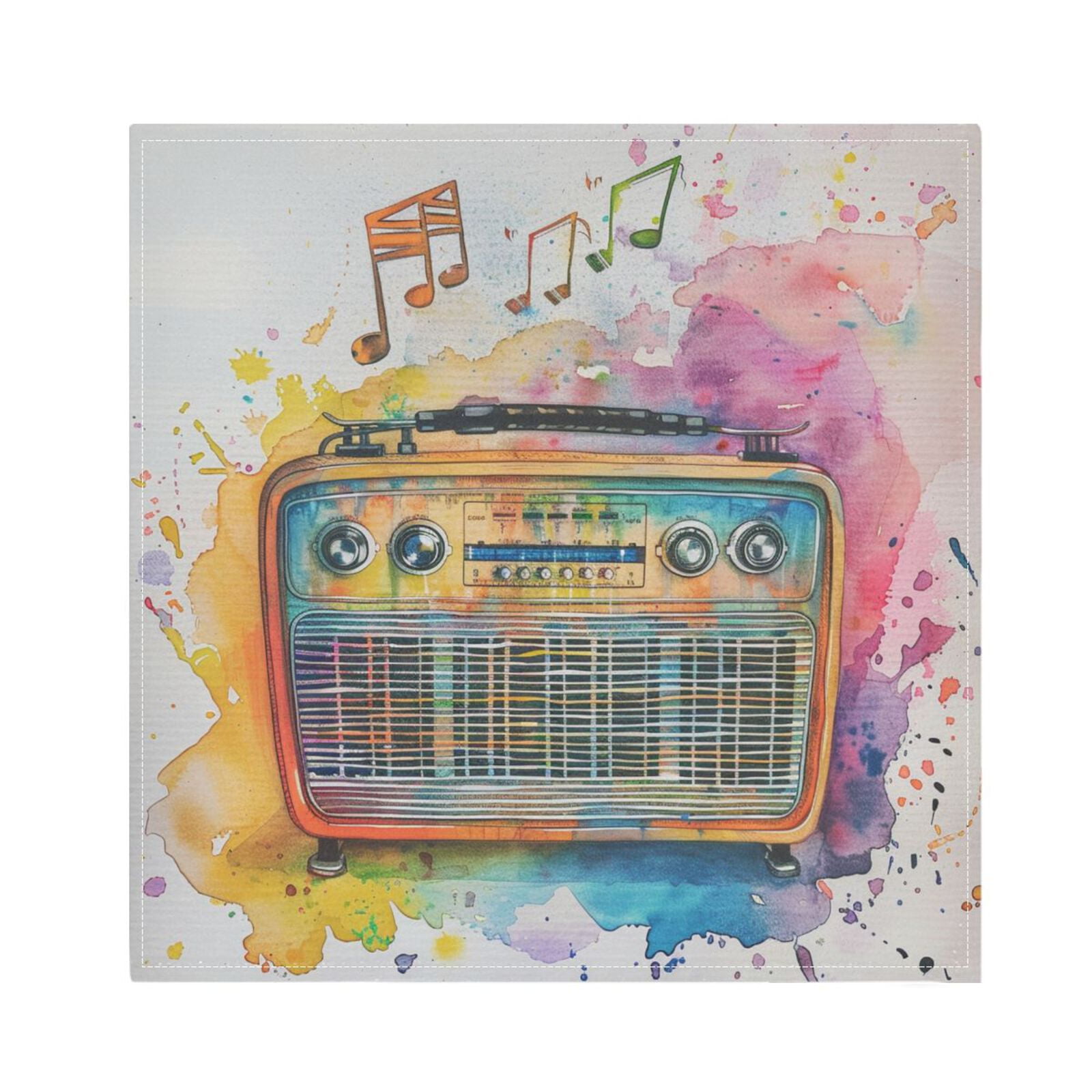 JSTEL Music Note Rainbow Radio Cloth Napkins Set of 6, 20x20 Inch Washable and Reusable Napkin for Decoupage Dinner Party Everyday Use