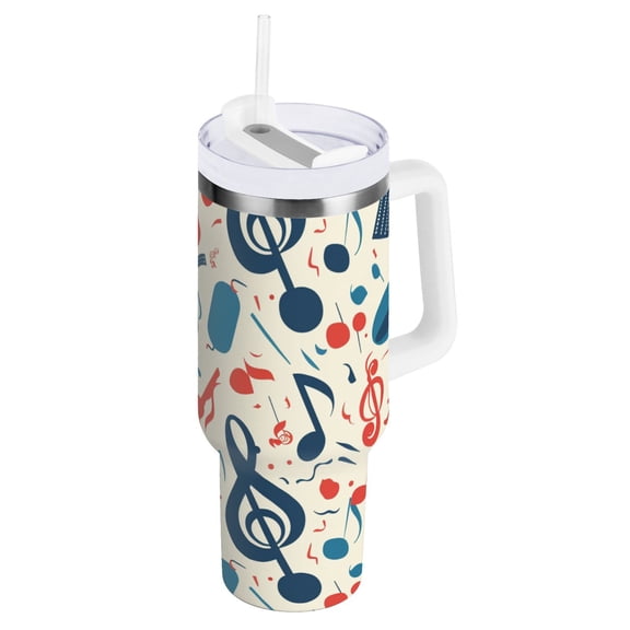 JSTEL Music Notes 40 oz Tumbler Stainless Steel Water Bottle Vacuum Insulated Cup with Straw Lid & Handle For Travel Car Cup Holder