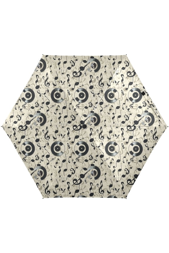 Music Notes Record Folding Umbrella for Rain Sun Travel Mini Lightweight Compact Umbrellas