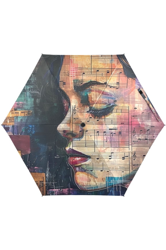 Music Notes Women Folding Umbrella for Rain Sun Travel Mini Lightweight Compact Umbrellas