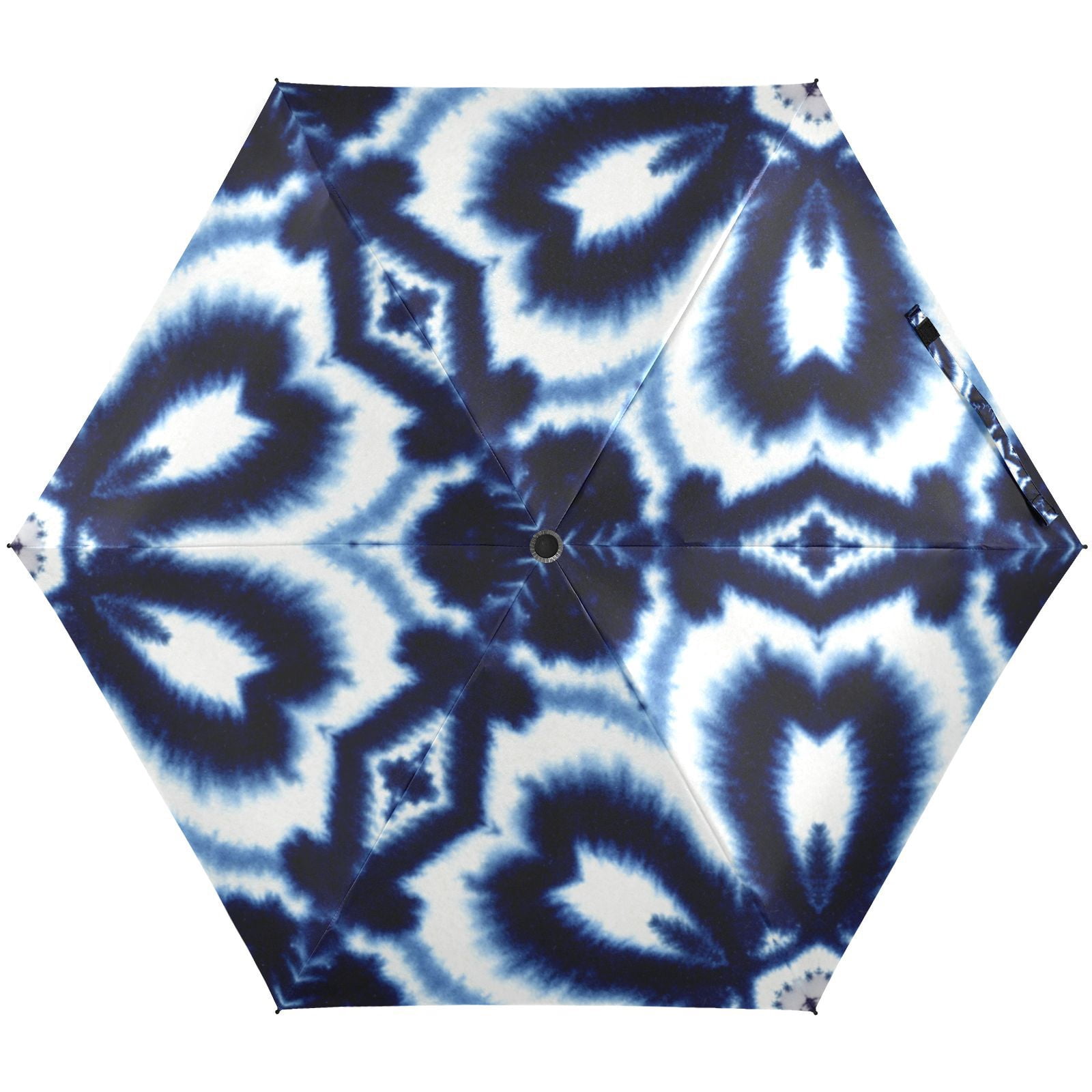 JSTEL Nacy Blue Tie Dye Daisy Flower Folding Umbrella for Rain Sun