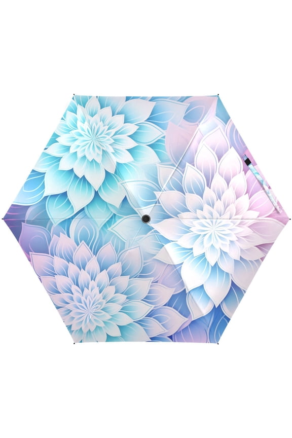 Neon Mandala Flowers Folding Umbrella for Rain Sun Travel Mini Lightweight Compact Umbrellas