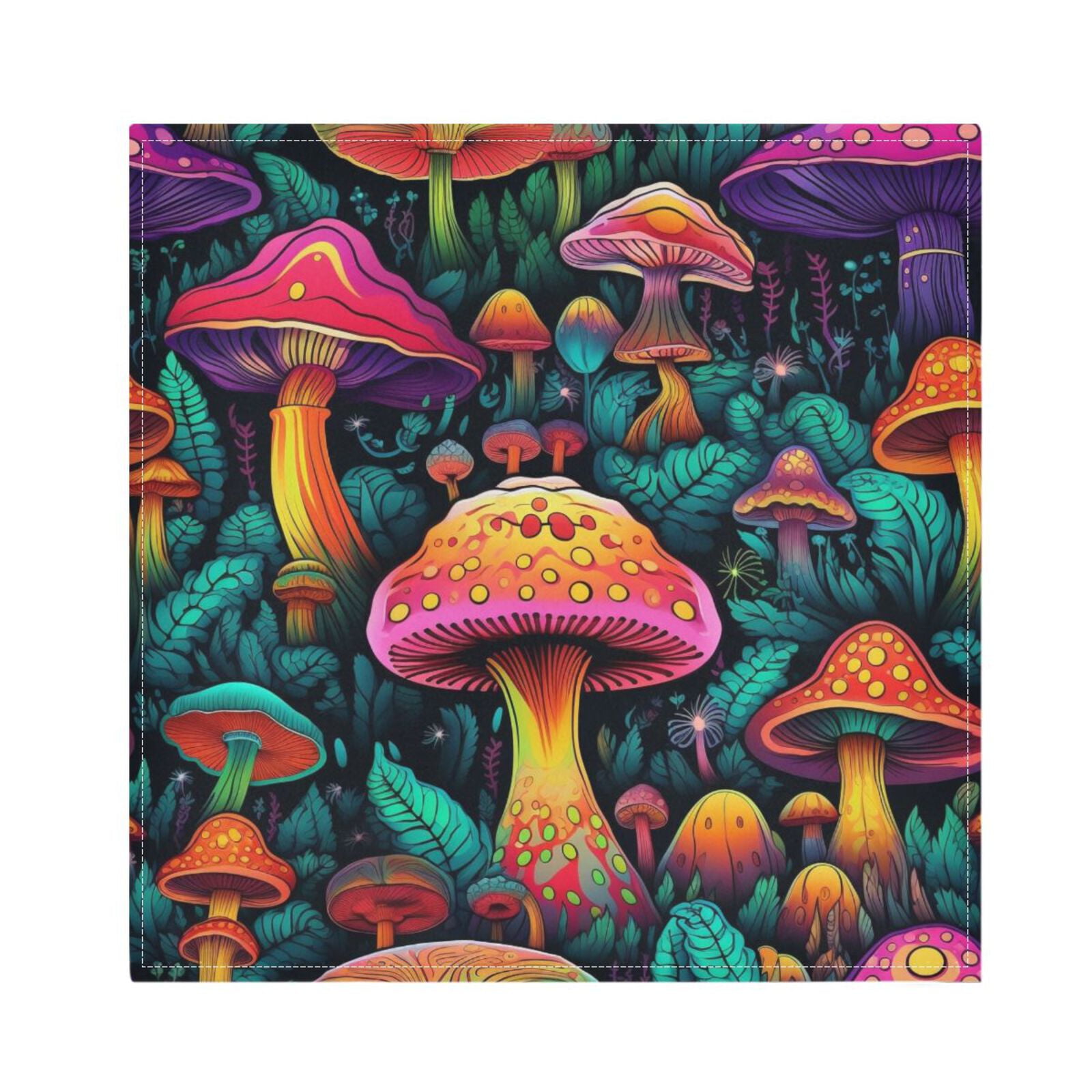 JSTEL Neon Mushroom Cloth Napkins Set of 6, 20x20 Inch Washable and Reusable Napkin for Decoupage Dinner Party Everyday Use