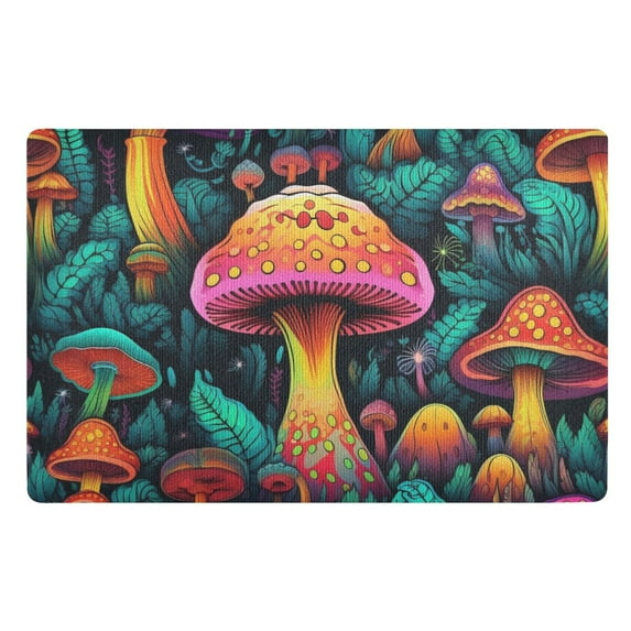 JSTEL Neon Mushroom Front Door Mat Outside Entrance 32x20 Inch Doormat for Outdoor Indoor Washable Non Slip Floor Mats