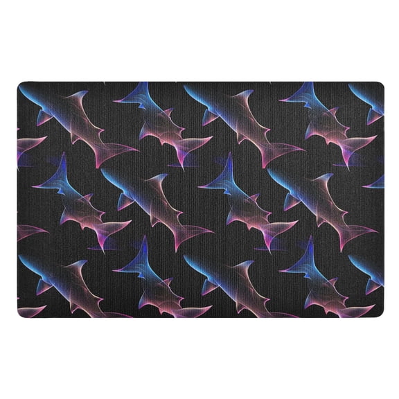 JSTEL Neon Shark Print Front Door Mat Outside Entrance 32x20 Inch Doormat for Outdoor Indoor Washable Non Slip Floor Mats