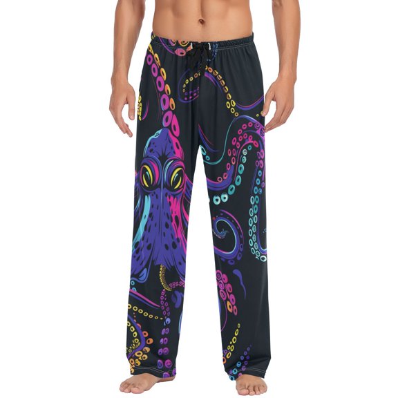 JSTEL Octopus Rainbow Color Men's Sleepwear Mens Pajama Pants Bottoms with Pockets, XL