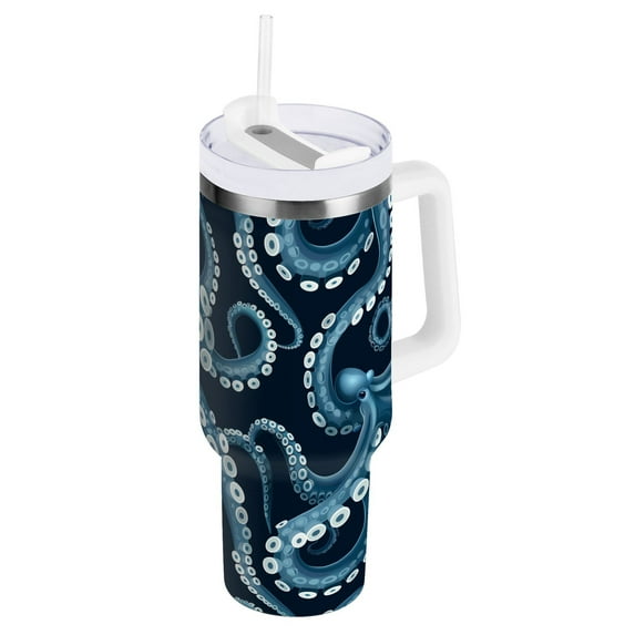 JSTEL Octopus Tentacles 30 oz Tumbler Stainless Steel Water Bottle Vacuum Insulated Cup with Straw Lid & Handle For Travel Car Cup Holder