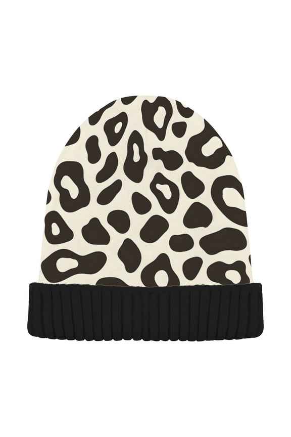 Off White Leopard Print Cheetah Beanie for Women Men Winter Hat Reversible Skull Knit Cap