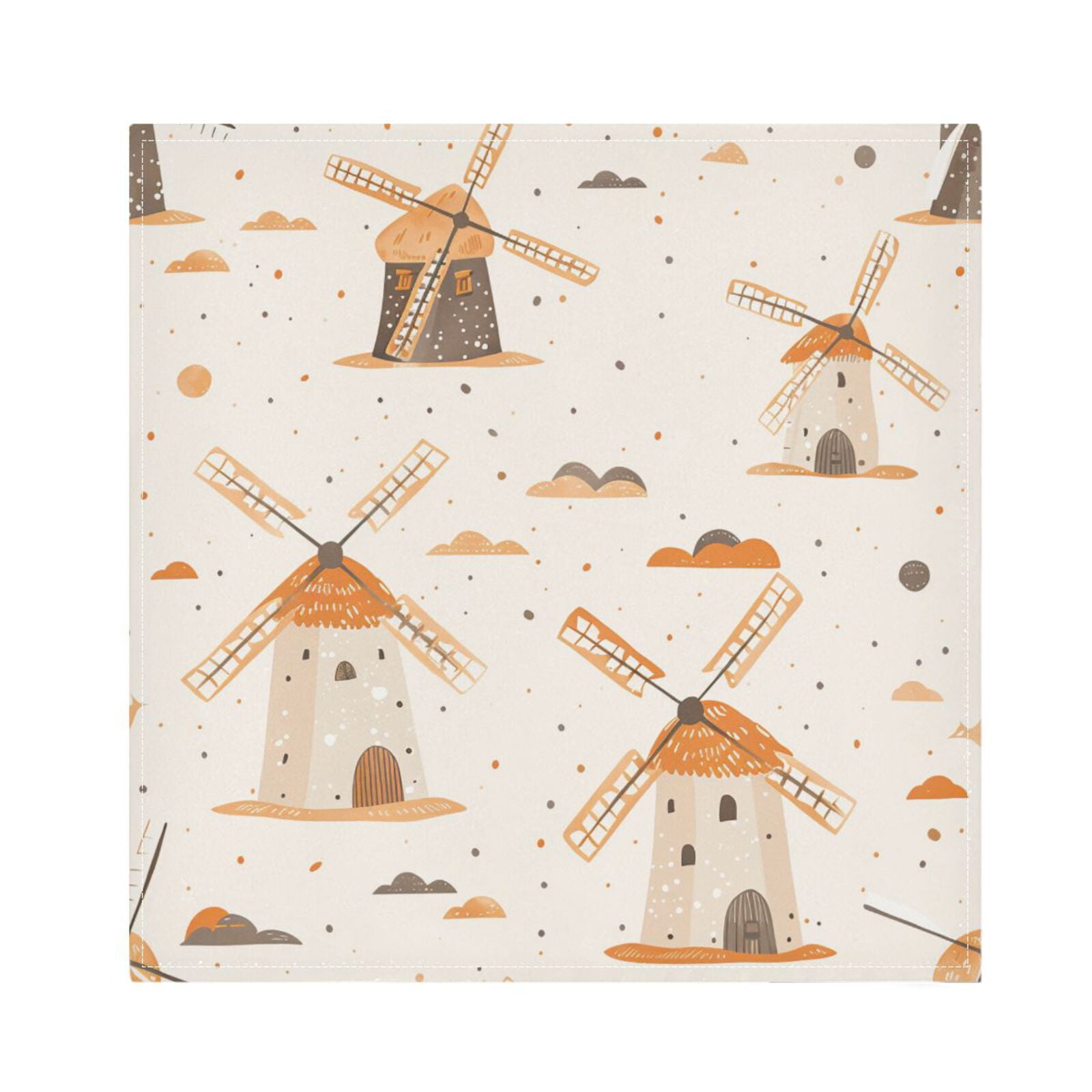 JSTEL Orange Windmill Polka Dots Cloth Napkins Set of 6, 20x20 Inch Washable and Reusable Napkin for Decoupage Dinner Party Everyday Use