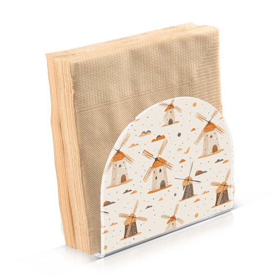 JSTEL Orange Windmill Polka Dots Napkin Holder for Table Cocktail Farmhouse, Paper Napkins Dispenser for Home Kitchen Coffee Shop Dining Room Decor