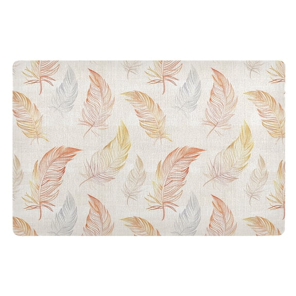 JSTEL Orange & Yellow Feather Front Door Mat Outside Entrance 32x20 Inch Doormat for Outdoor Indoor Washable Non Slip Floor Mats