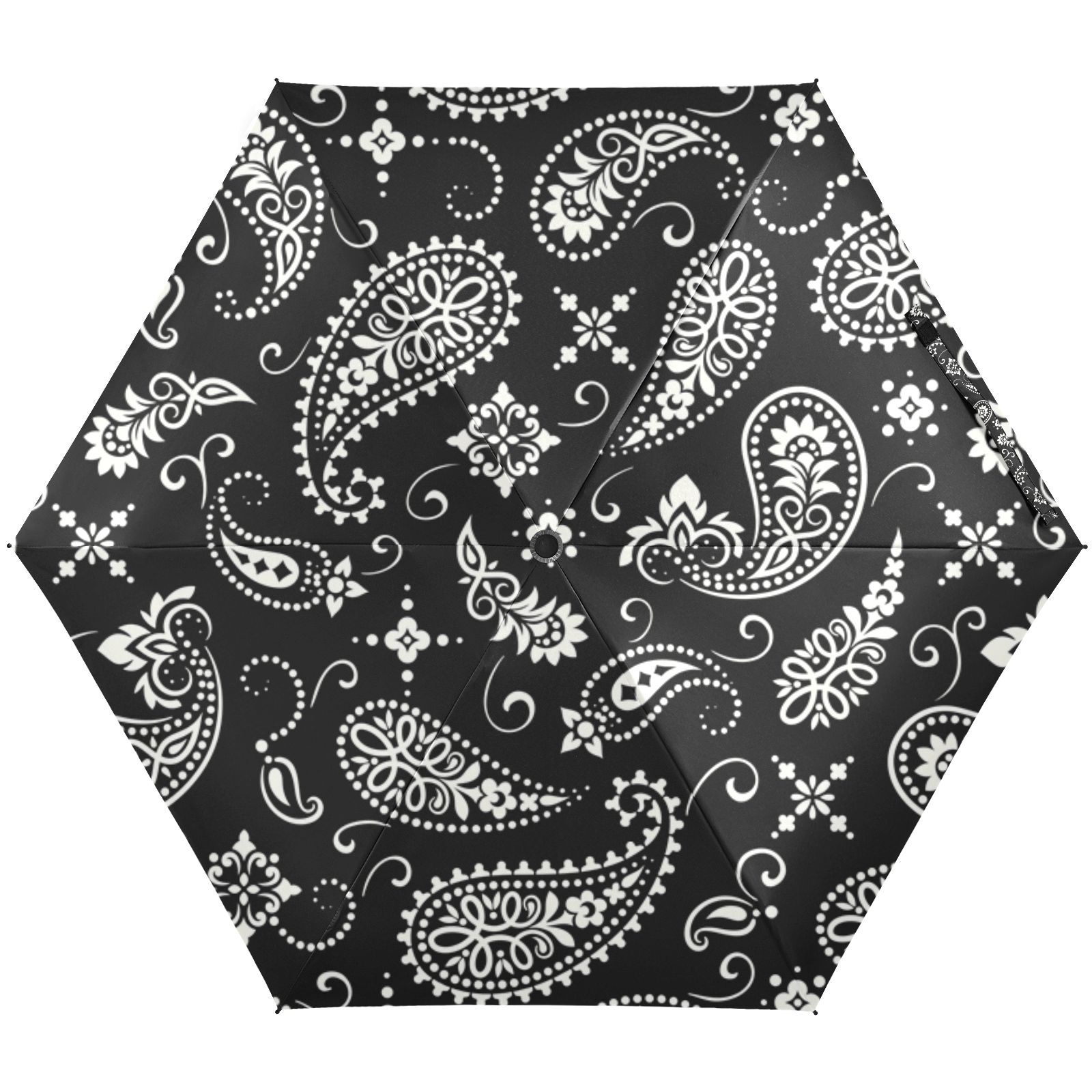 JSTEL Ornament Paisley Bandana Print Black Folding Umbrella for Rain