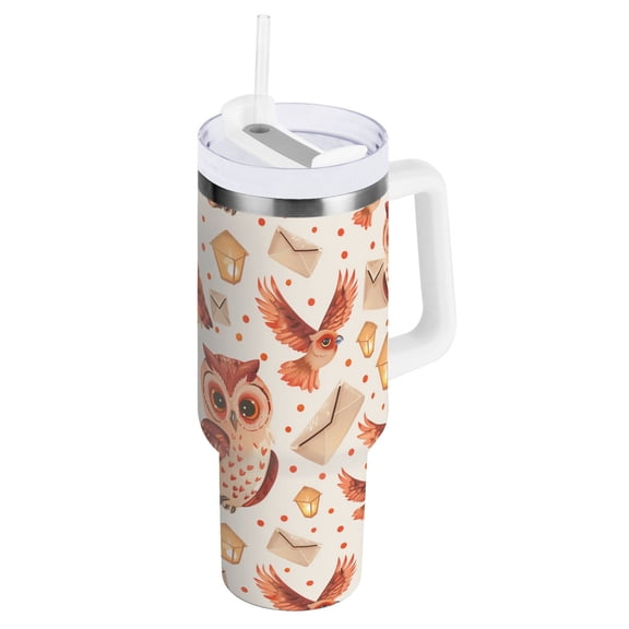JSTEL Owl Envelope Polka Dots 30 oz Tumbler Stainless Steel Water Bottle Vacuum Insulated Cup with Straw Lid & Handle For Travel Car Cup Holder