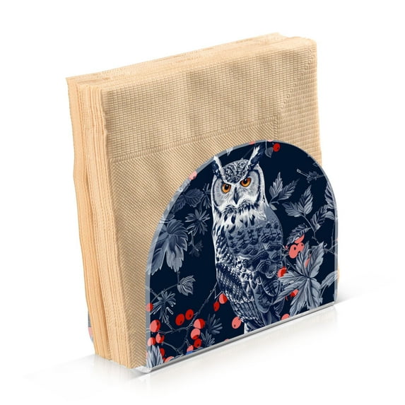 JSTEL Owl Poinsettia Flower Berry Napkin Holder for Table Cocktail Farmhouse, Paper Napkins Dispenser for Home Kitchen Coffee Shop Dining Room Decor