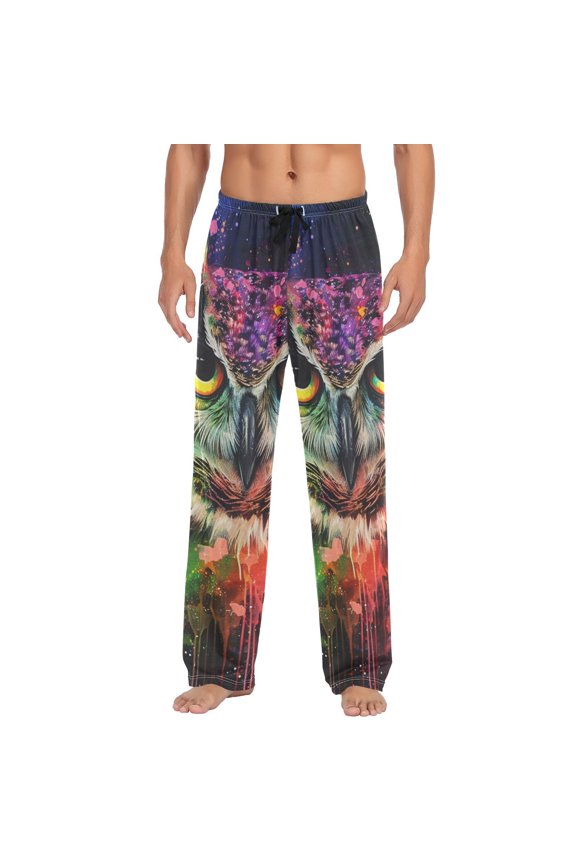 Owl Portrait Rainbow Color Men's Sleepwear Mens Pajama Pants Bottoms with Pockets, XL
