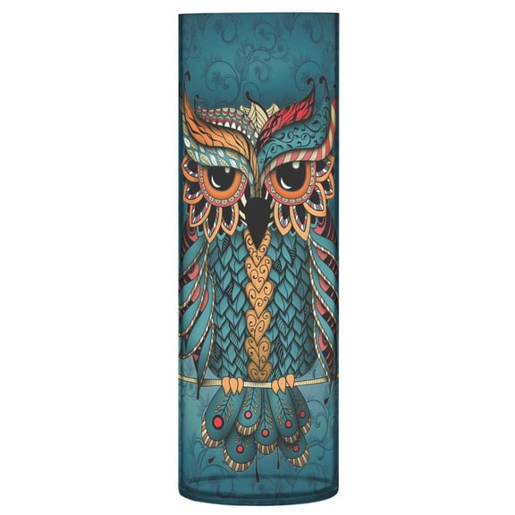 JSTEL Owl Print Boho Ethnic Flower Vase Decorative Floreros for Home Decor Bedroom Living Room Office Table Shelf Bathroom