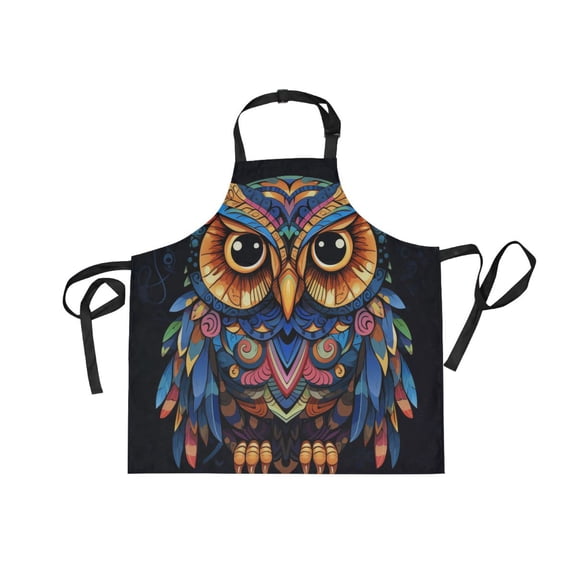 JSTEL Owl Print Ethnic Bohemian Apron with 2 Pockets for Women Men Adjustable Garden Bib