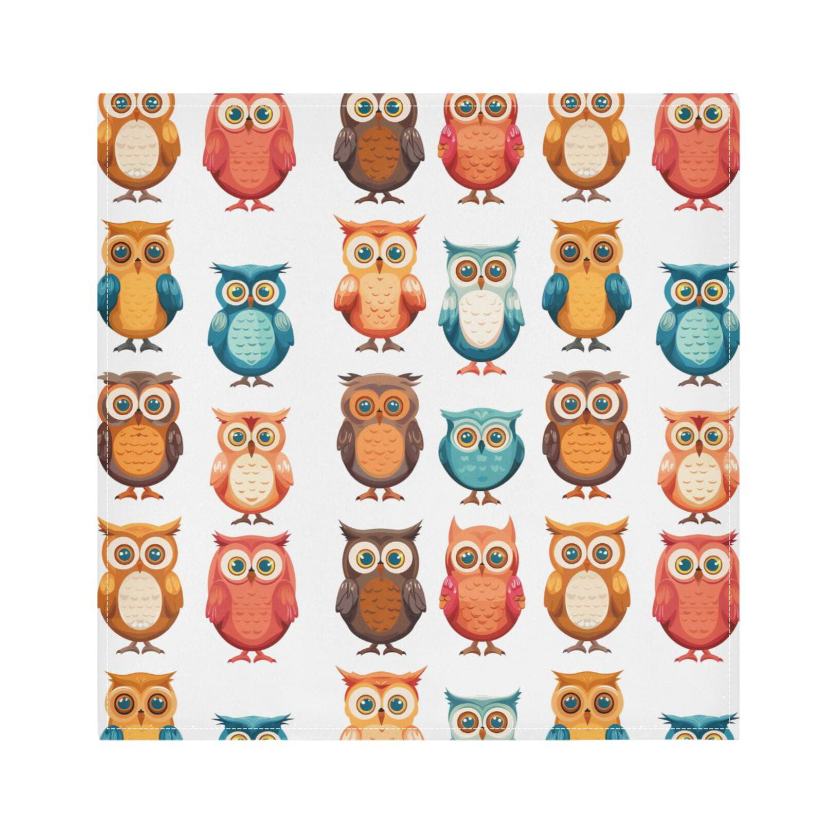 JSTEL Owl Prints Cartoon Cloth Napkins Set of 6, 20x20 Inch Washable and Reusable Napkin for Decoupage Dinner Party Everyday Use