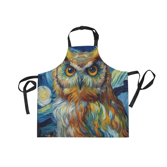 JSTEL Owl Starry Sky Van Gogh Apron with 2 Pockets for Women Men Adjustable Garden Bib