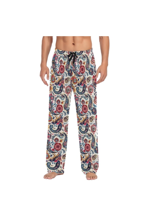 Paisley Flower Ethnic Men's Sleepwear Mens Pajama Pants Bottoms with Pockets, M