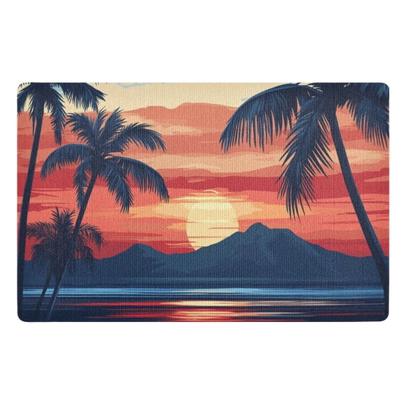 JSTEL Palm Sunset Seaside Front Door Mat Outside Entrance 32x20 Inch Doormat for Outdoor Indoor Washable Non Slip Floor Mats