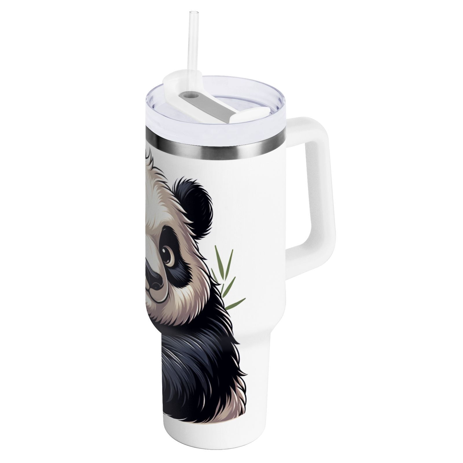 JSTEL Panda & Cute Baby 40 oz Tumbler Stainless Steel Water Bottle Vacuum Insulated Cup with Straw Lid & Handle For Travel Car Cup Holder